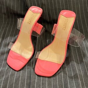 Schutz Coral Heels with Clear Straps